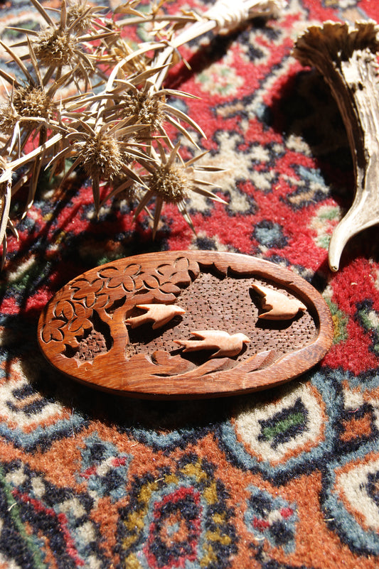 1970s Hand-Carved Wooden Hair Clip with Bird Motif