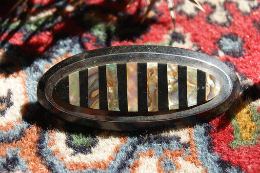 1970s Oval Hair Clip with Mother-of-Pearl & Resin Inlay