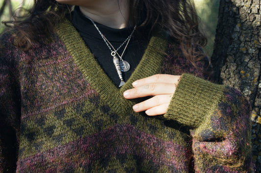 1980s Fair Isle V-Neck Wool Sweater in Earthy Moss & Mauve