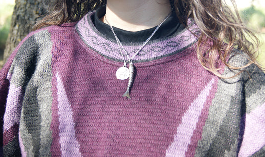 1980s Geometric Wool Blend Sweater in Mauve & Charcoal Color-Block Design - L