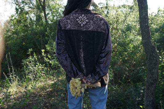 1990s Plum Velvet and Tapestry Witch Cardigan - M