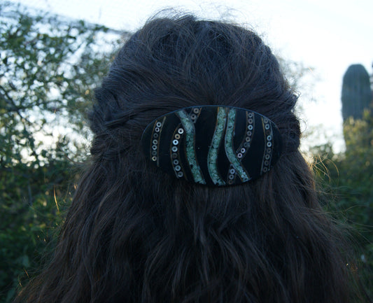 1970s Seaweed Inlaid Mother-of-Pearl Hair Clip