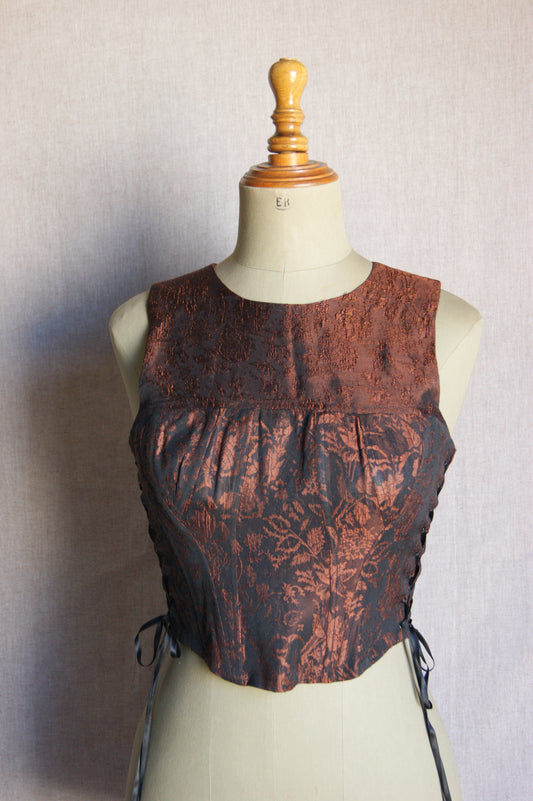 1990s Helena Sorel French Designer Brocade Corset with Side Lacing