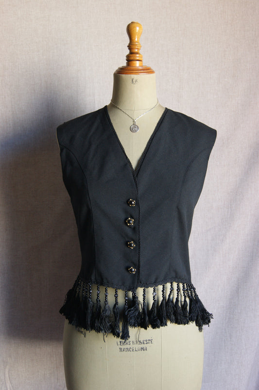 1980s Black Vest with Beaded Tassel Fringe
