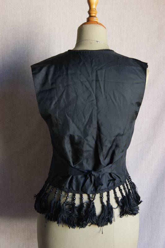 1980s Black Vest with Beaded Tassel Fringe