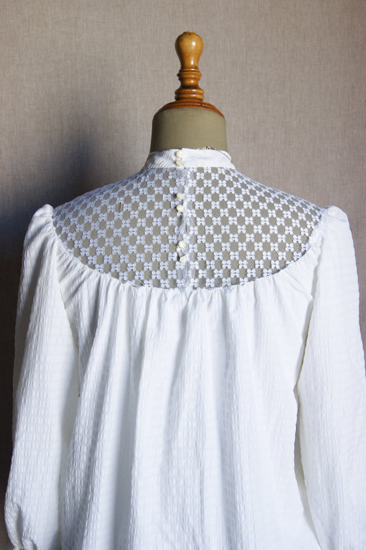 1960s White Lace Yoke Blouse - M