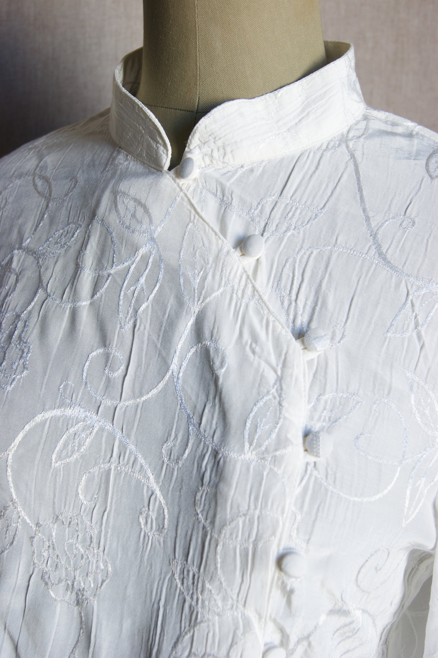 1980s White Embroidered Sheer Blouse - S/M