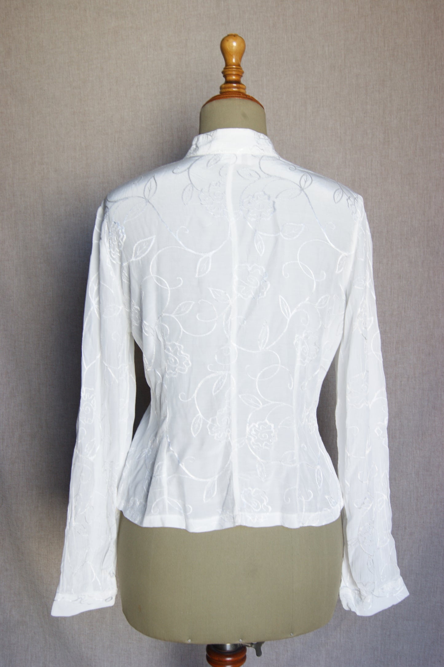 1980s White Embroidered Sheer Blouse - S/M