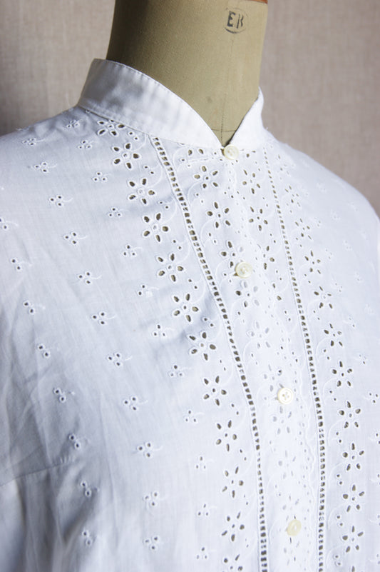 1940s Eyelet Cotton Blouse - M
