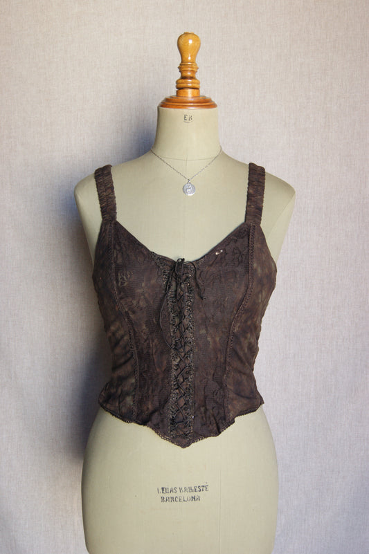 1990s Tie-Dye Cotton Corset Top - S