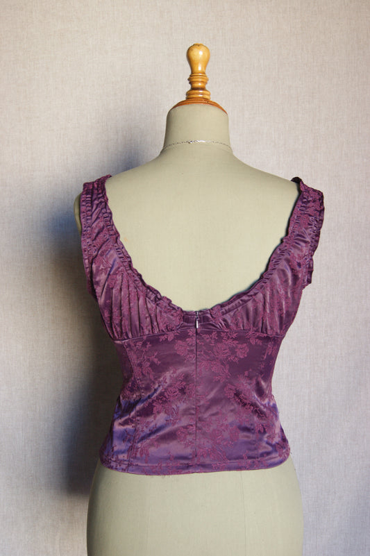 1990 Plum Satin Ruched Top - S/M