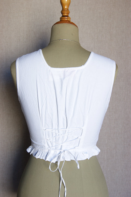 1960s White Sleeveless Corset-Blouse - S