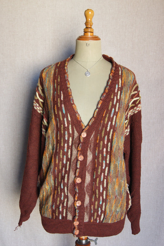 1980s Patterned Knit Cardigan - L