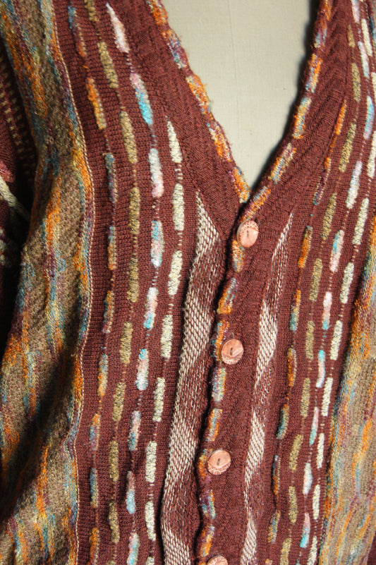 1980s Patterned Knit Cardigan - L