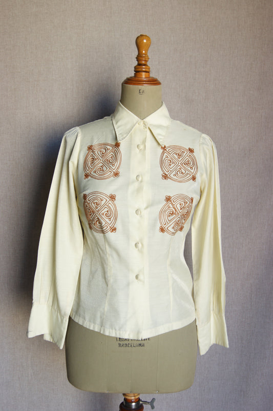 1980s Celtic Embroidered Blouse - S/M