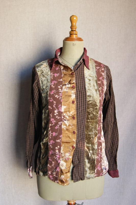 Camisa de teixit mixt amb patchwork dels anys 80 - M