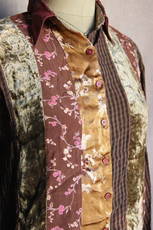 Camisa de teixit mixt amb patchwork dels anys 80 - M