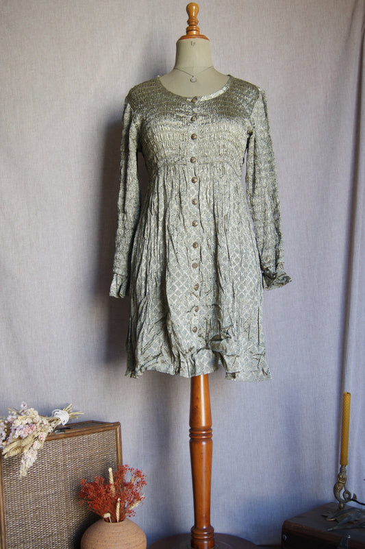 1990s Metallic Print Button-Front Dress - M