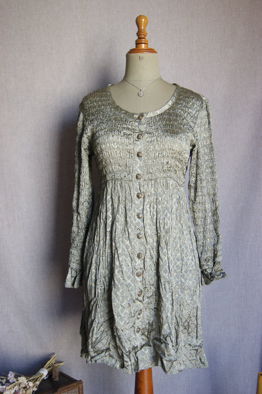 1990s Metallic Print Button-Front Dress - M