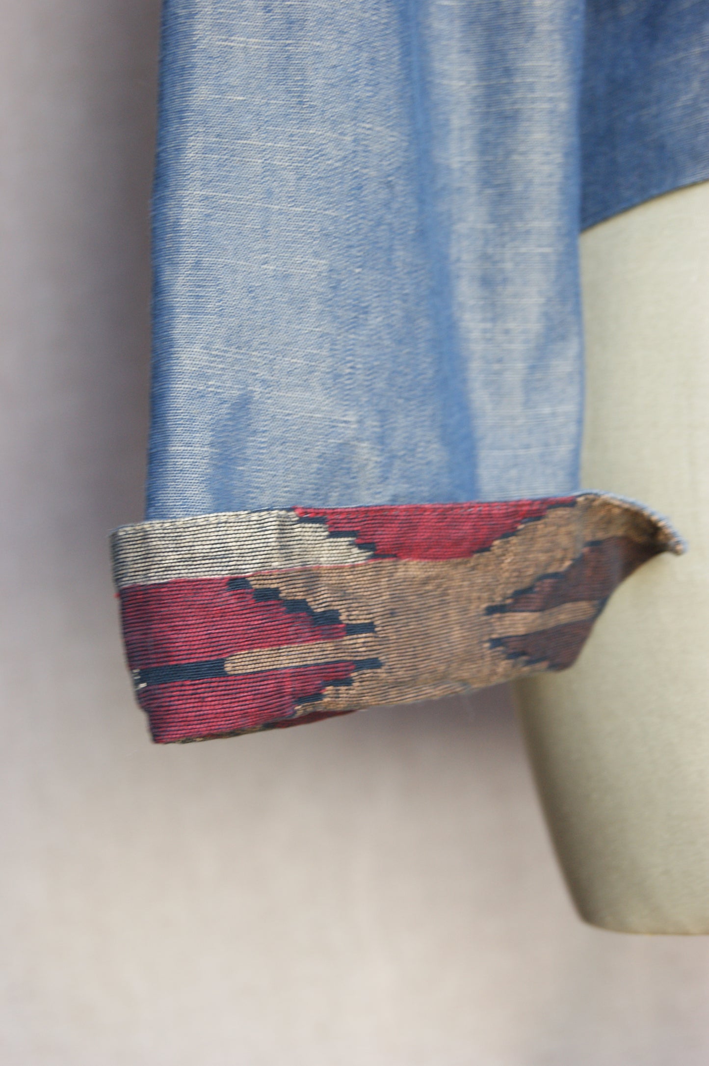 1990s Handcrafted Denim Jacket with Southwestern Woven Panels - M