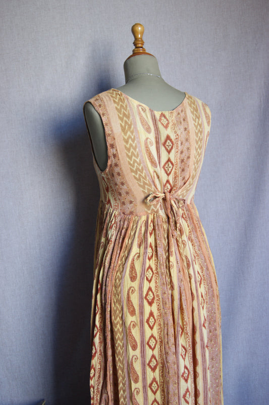 1980s Sleeveless Ethnic Print Midi Dress - M