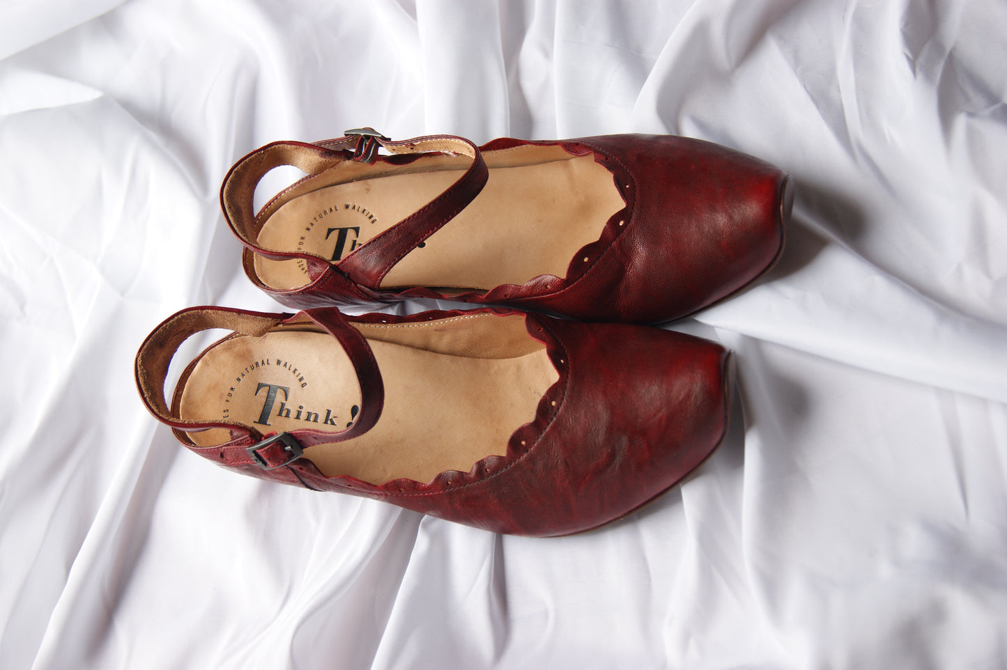 Vintage Think! Burgundy Leather Scalloped Mary Jane's - EU40.5 US9.5