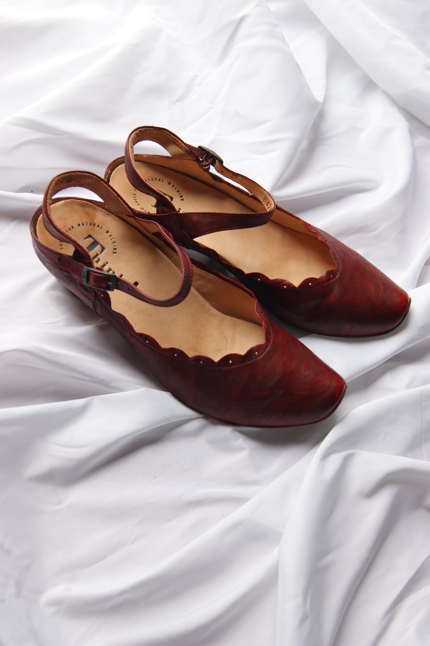 Vintage Think! Burgundy Leather Scalloped Mary Jane's - EU40.5 US9.5