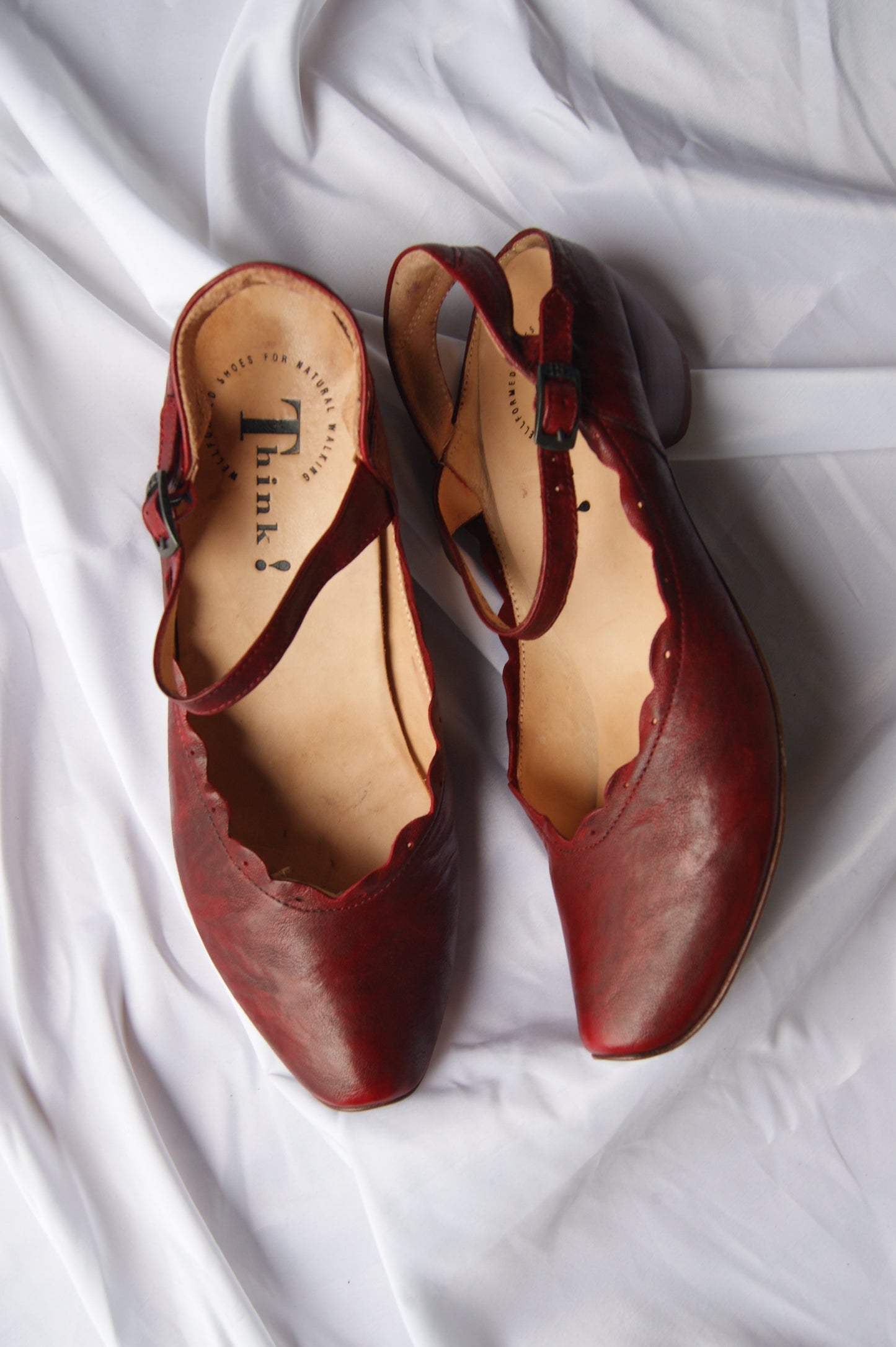 Vintage Think! Burgundy Leather Scalloped Mary Jane's - EU40.5 US9.5