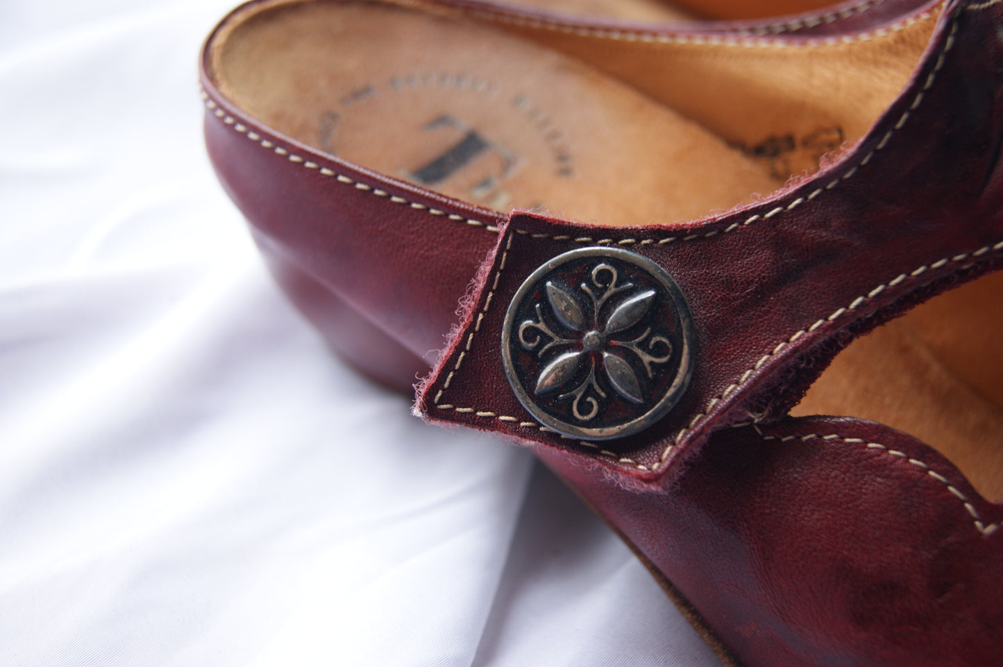 RESERVED for Hannah - Vintage Think! Oxblood Leather Scalloped Mules - EU38 US7.5