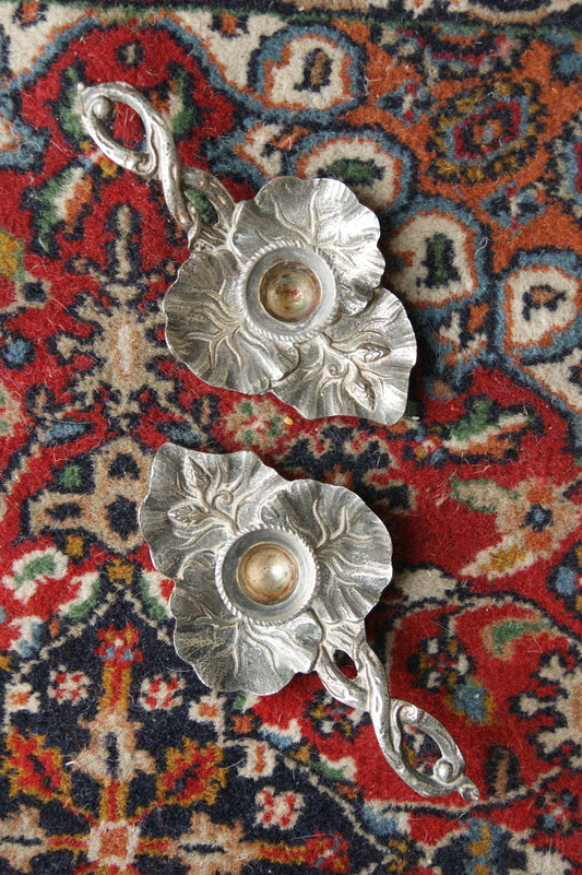 1890s Set of 2 Antique Pewter Leaf Chamberstick Candleholders