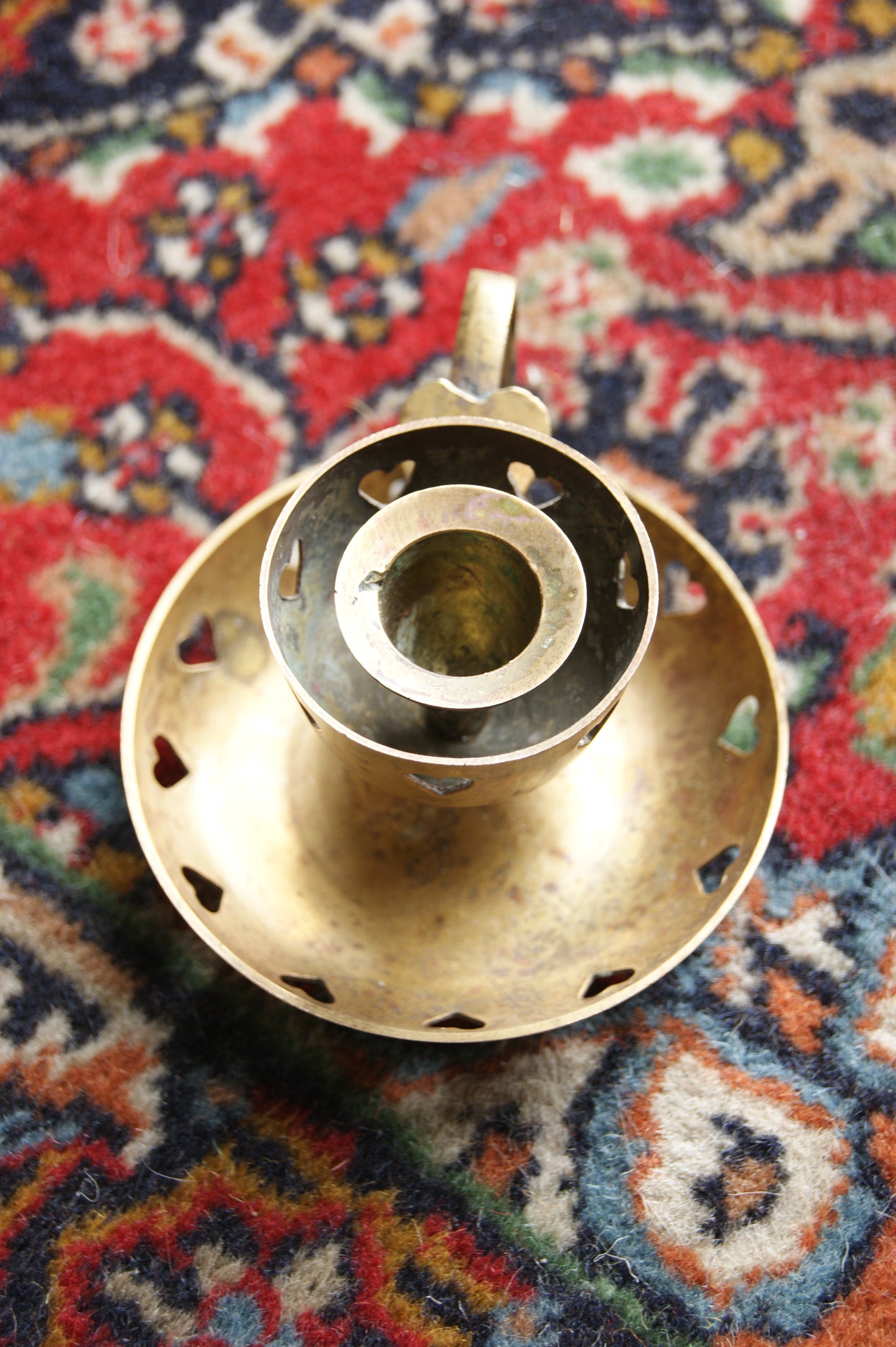 Antique Brass Chamberstick with Heart Cutouts