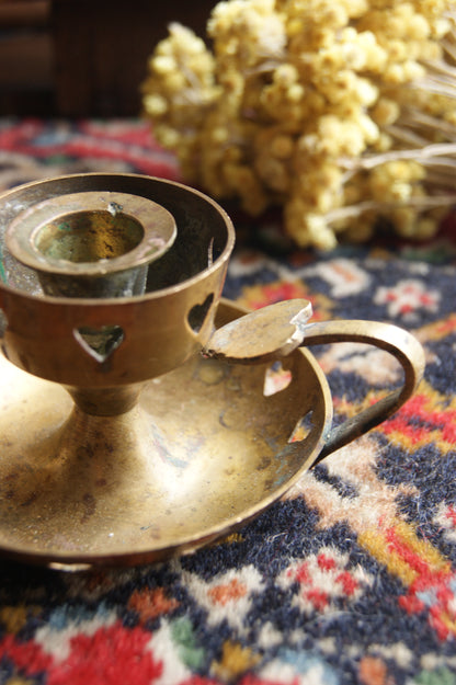 Antique Brass Chamberstick with Heart Cutouts