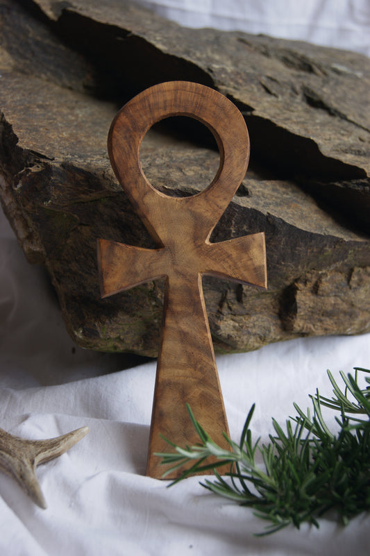 1970s Hand-Carved Wooden Ankh Wall Hanging