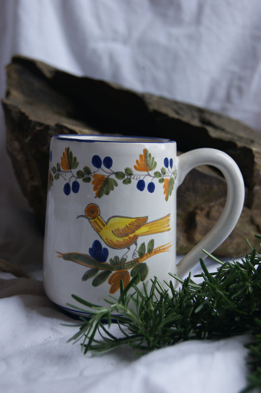 Tassa de cafè de ceràmica d'ocell artesanal dels anys 70