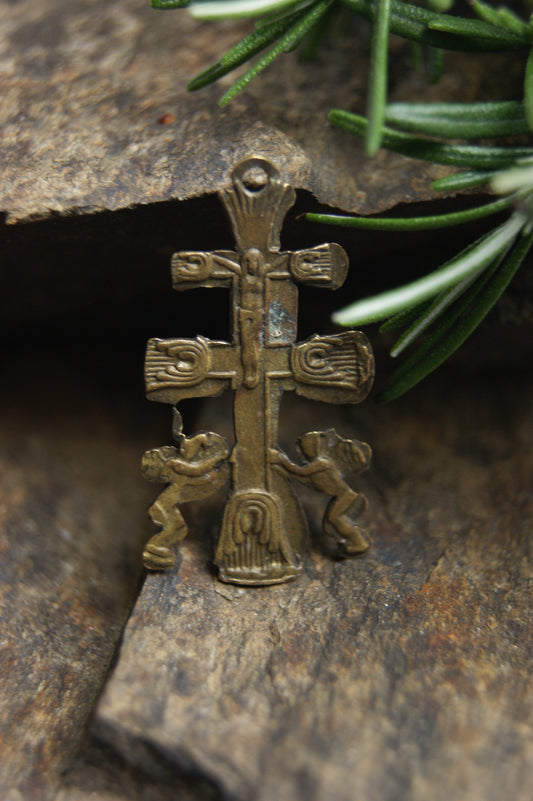 Antique Hand-Crafted Brass Orthodox Cross Pendant