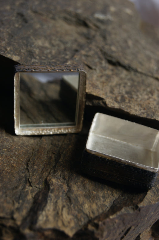 Antique Miniature Porcelain & Brass Box with Mirror