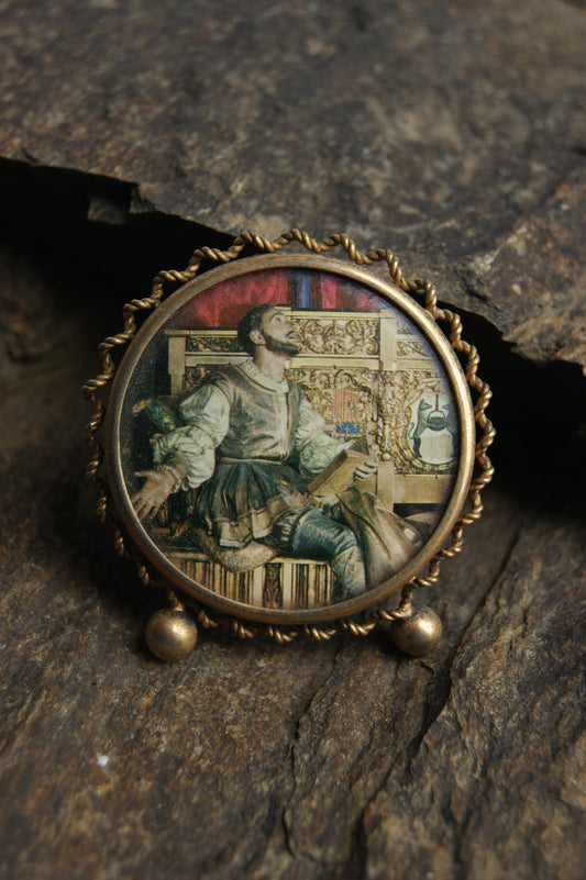 Antique Miniature Round Brass Frame with Classical Scene