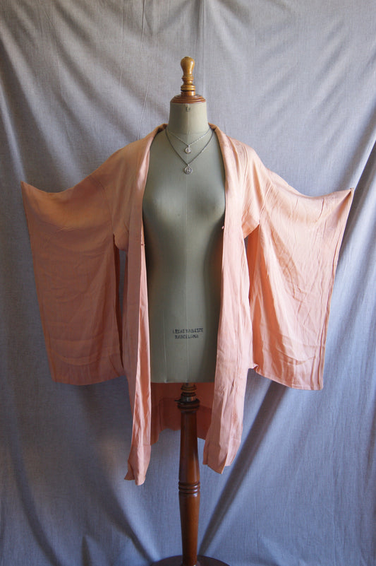 Jaqueta kimono Haori de seda japonesa dels anys 60, color préssec i auró
