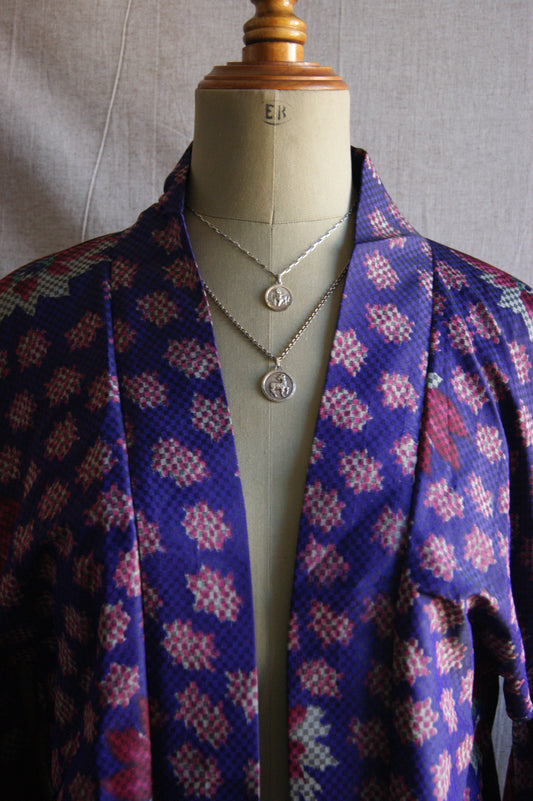 1970s Japanese Hand-Crafted Purple & Red Haori Kimono Jacket