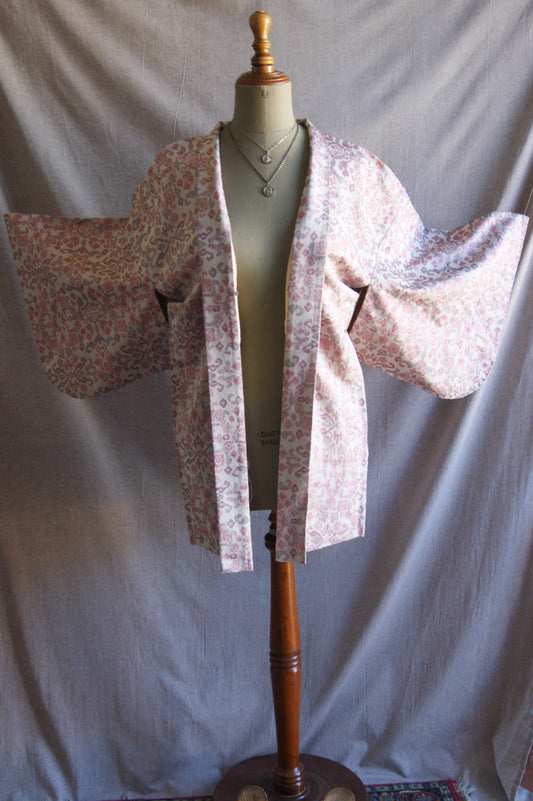 1970s Japanese Hand-Crafted Pastel Jacquard Haori Kimono Jacket