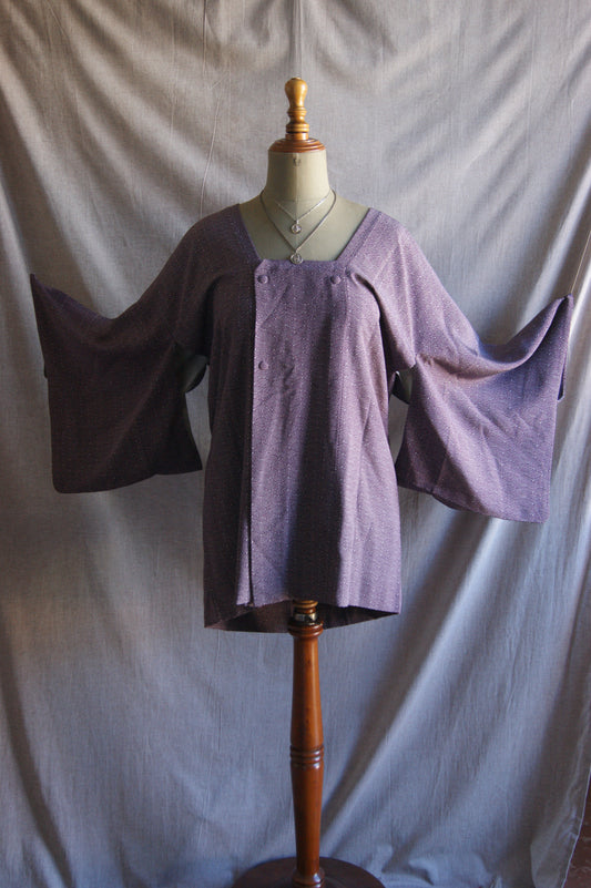 1960s Japanese Hand-Crafted Purple Seigaiha Wave Haori Kimono Jacket