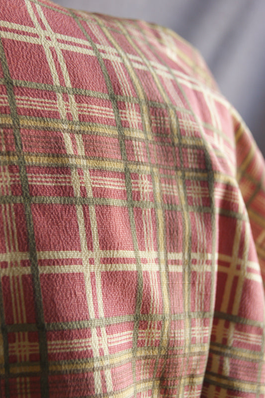 1960s Japanese Hand-Crafted Blood Orange Plaid Weave Haori Kimono Jacket