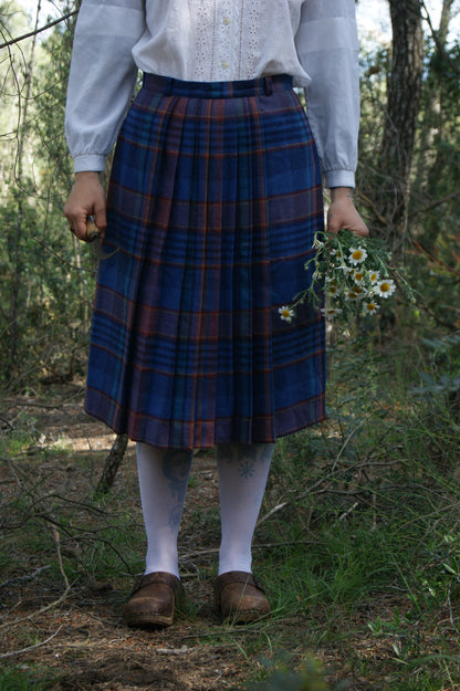 1980s Toronto Wool-Blend Pleated Tartan Skirt - M