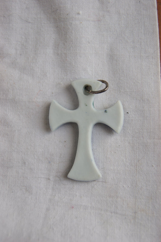 Handcrafted Ceramic Byzantine Cross Pendant with Sacred Glazes