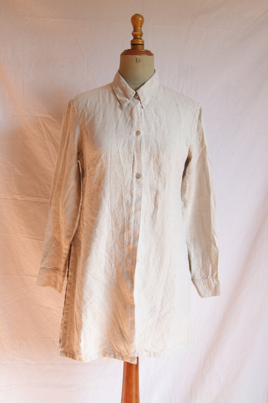 1980s Natural Linen Long Blouse - M