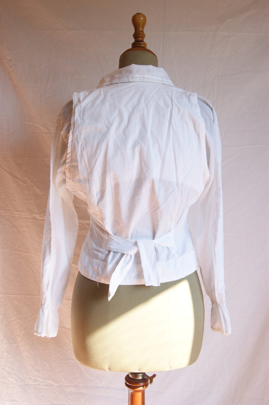 1980s Cotton Blouse with Lace Collar and Eyelet Details - M