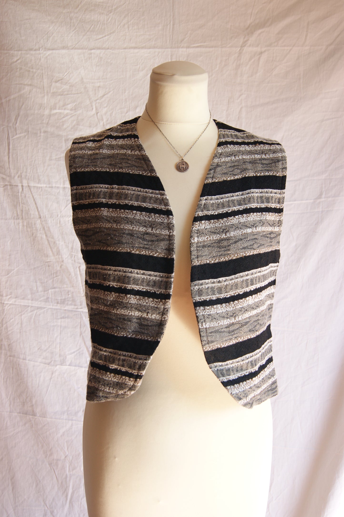 1970s Handmade Cotton Tapestry Vest with Brown Satin Lining - XS/S