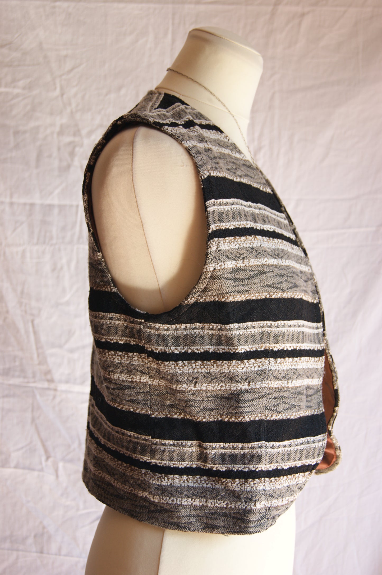 1970s Handmade Cotton Tapestry Vest with Brown Satin Lining - XS/S