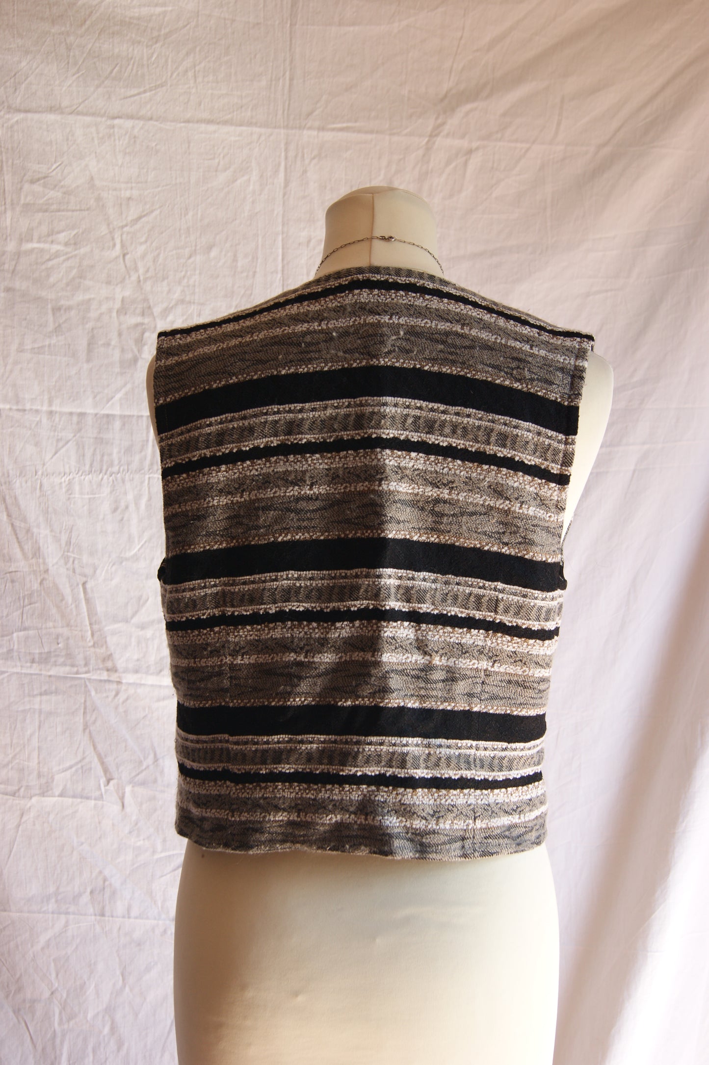 1970s Handmade Cotton Tapestry Vest with Brown Satin Lining - XS/S