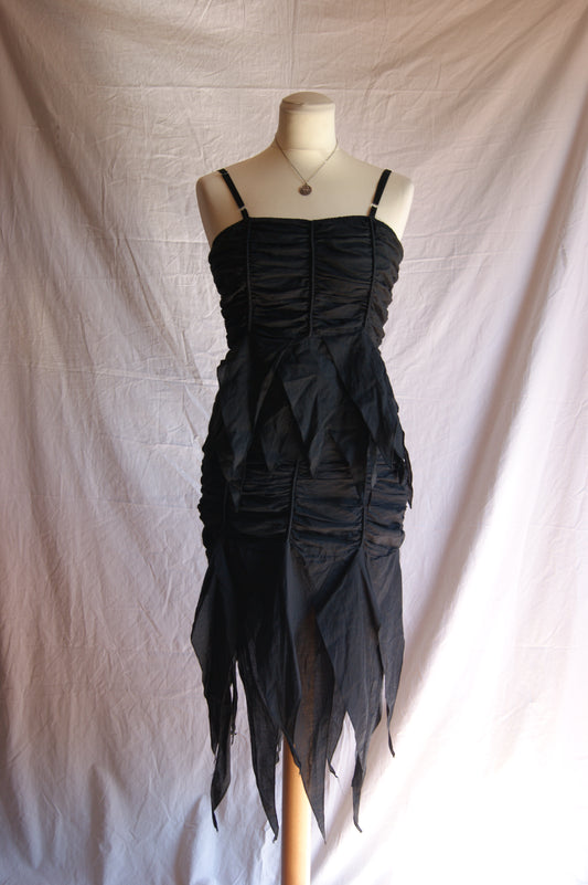1990s Black Cotton Two-Piece Set with Ruched Texture - M